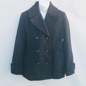 Lands End Women's Pea Coat  Black Wool Blend sz 14